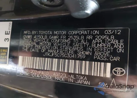 2012 Scion Tc z USA, uszkodzony, nr VIN JTKJF5C75C3041759